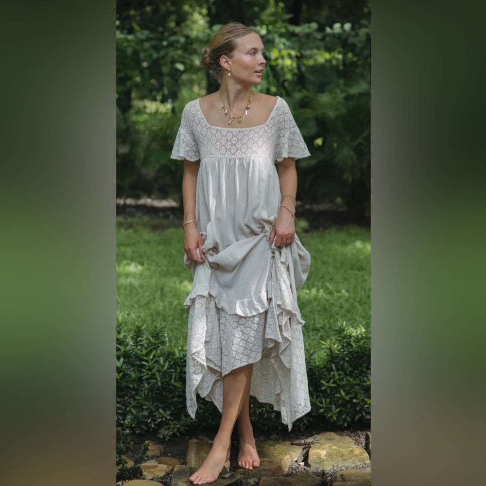 Free People Off-White Patterned Midi Dress